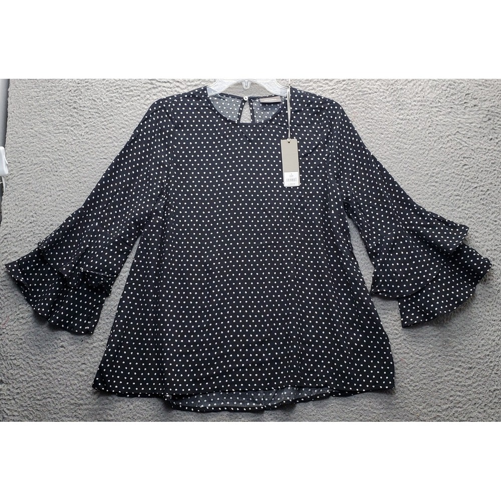 Sussan Blouse Top Womens‎ 8 Multi Polka Dot Bell Sleeve Round Neck Back Keyhole